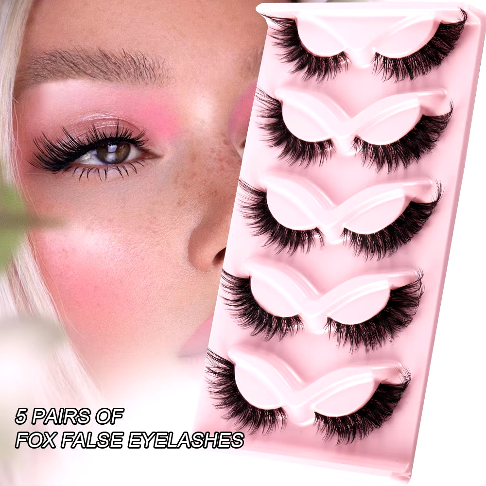 5 Pairs Cat Eye Lashes Faux Mink Eyelashes Natural Long Manga Lashes Winged End Eye Elongated Eyelashes Fake Lashes Makeup