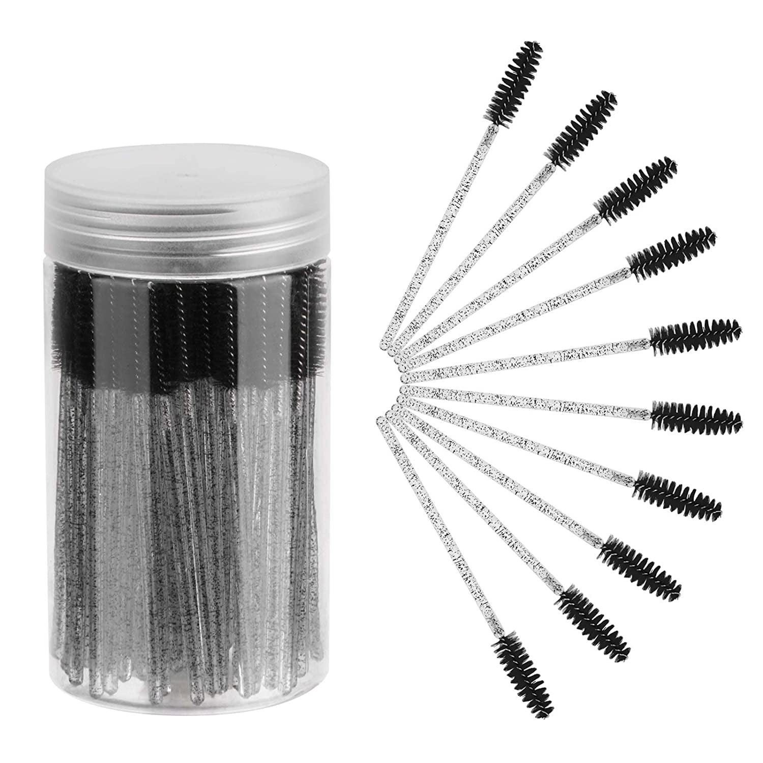 100PCS Disposable Eyelash Brush, Mascara Wands Makeup Brushes Applicators Kits for Eyelash Extensions and Eyebrow with Container (Black)